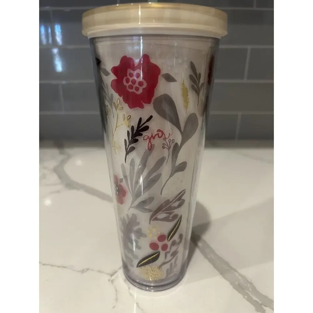 RARE‎ 2014 Starbucks Flower Pattern Floral Harvest Venti Cold Cup Tumbler 24 oz